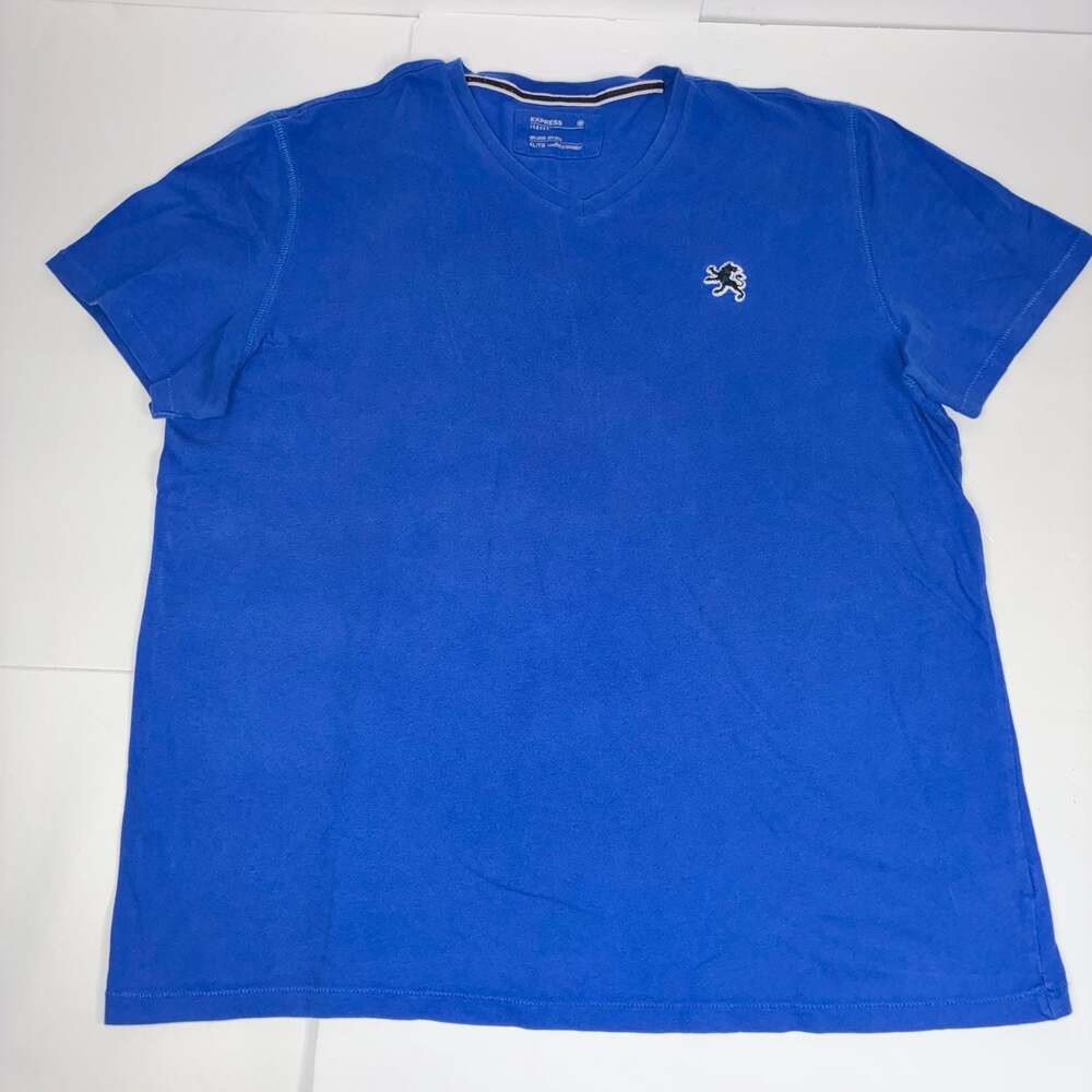 Express Men's Blue V-Neck Jersey T-Shirt Lion Logo Size XL